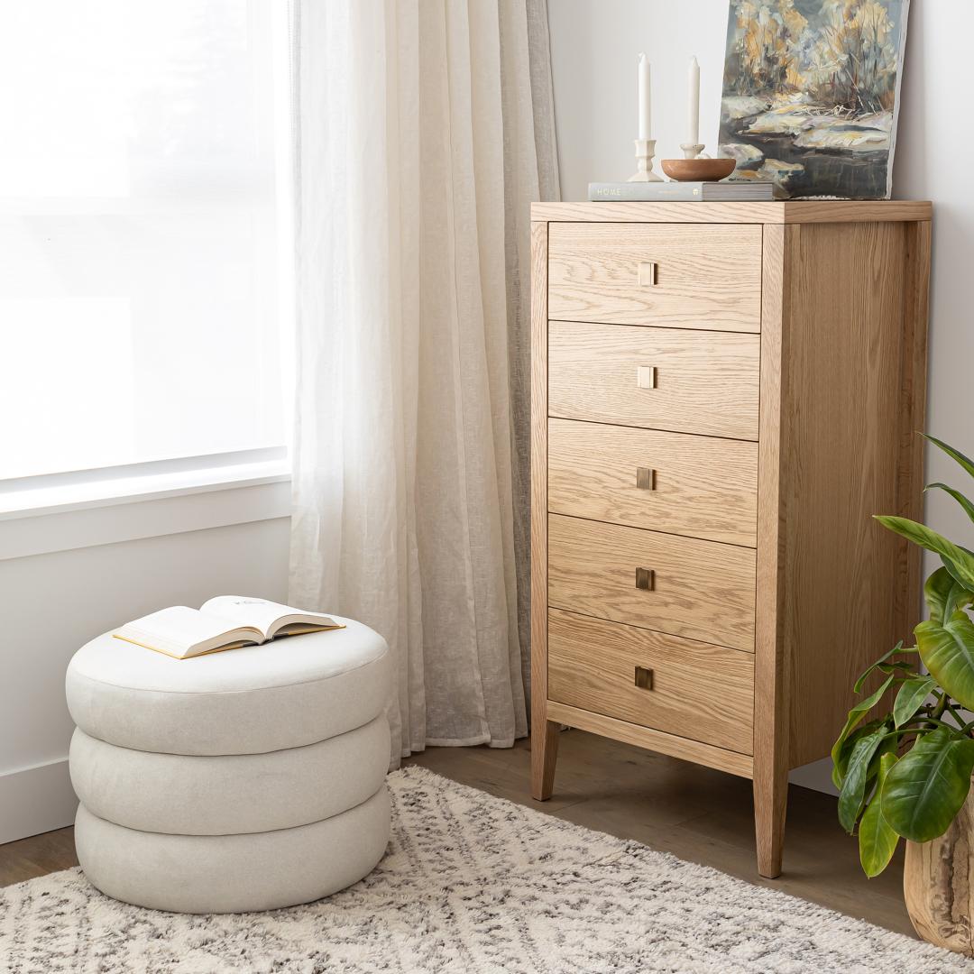 Hara 5 Drawer Tall Dresser - Natural Oak