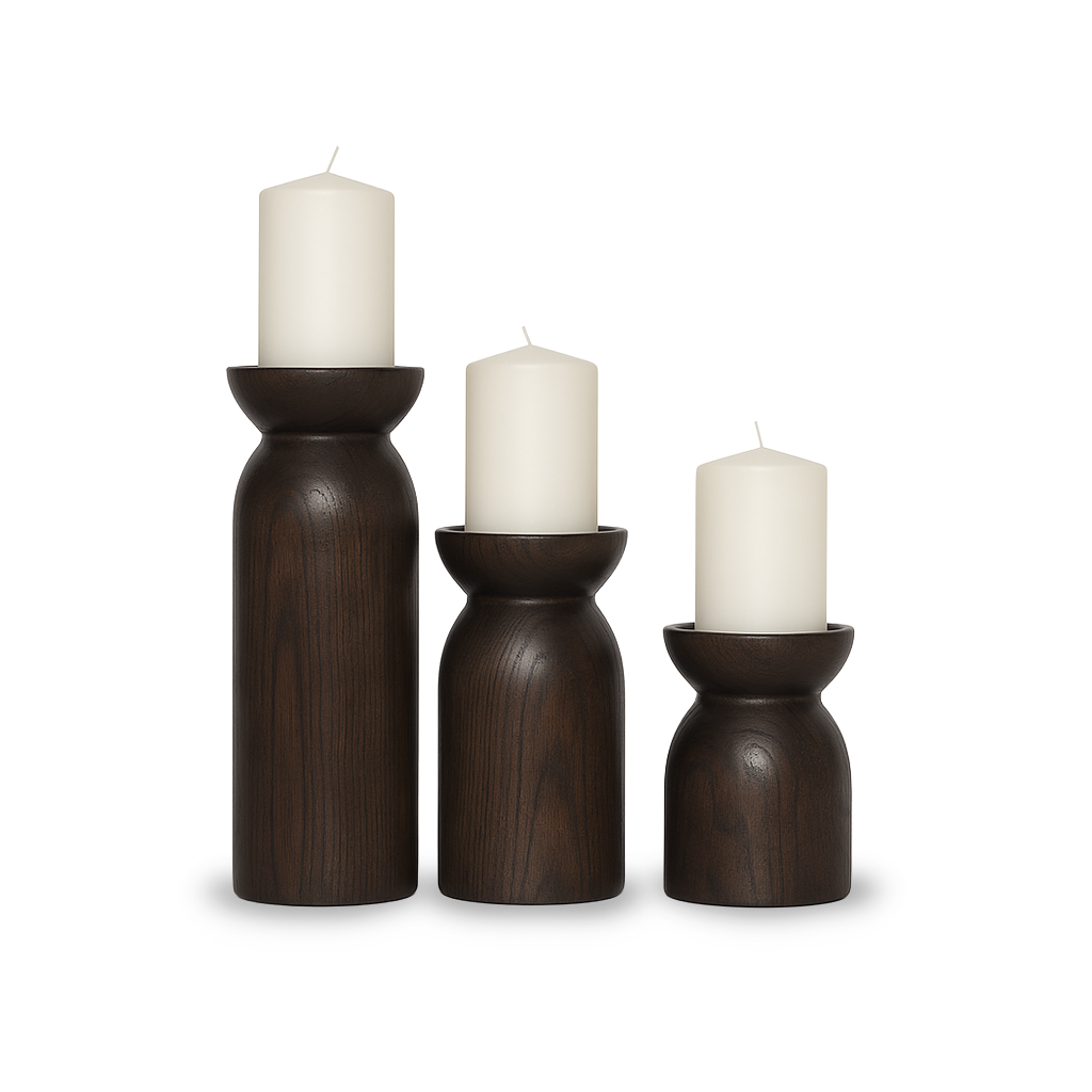 Fawn Pillar Candle Holder (Set of 3) - Smoked Chestnut